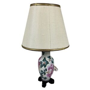 Vintage Floral Ceramic Table Lamp With Shade Multicolor Decorative Bulb